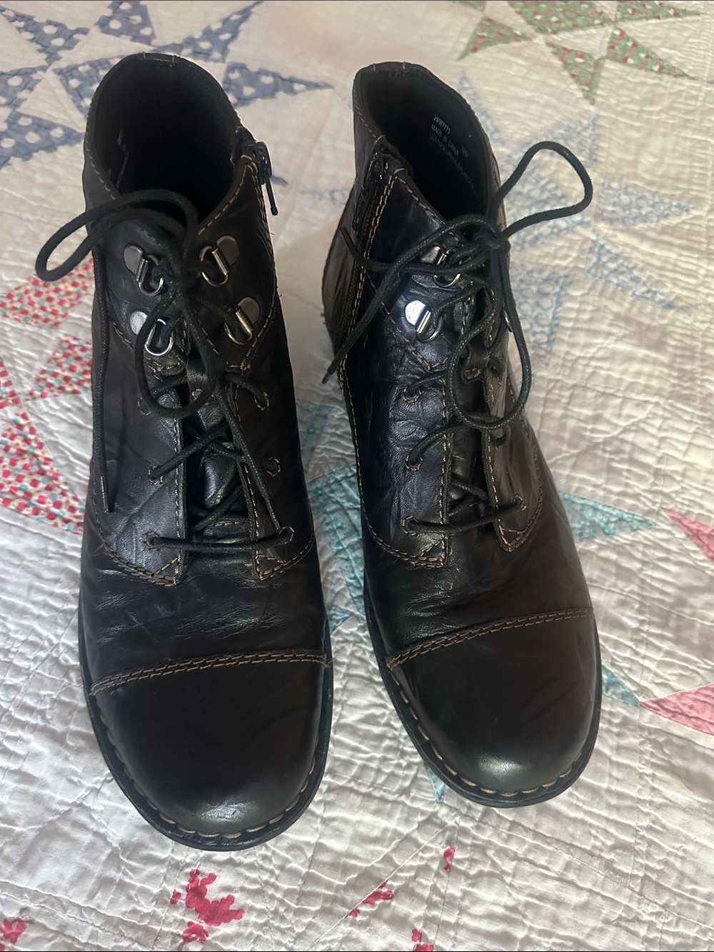 Clark’s Black Leather Lace-Up Boots with Zippers